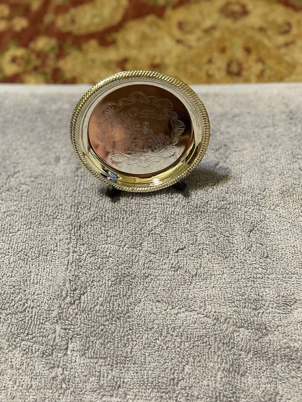 Silver Decorative Wall Plate with Embossed Pattern